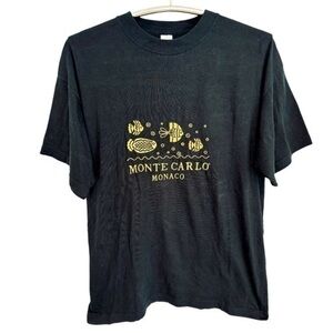 MONTE CARLO MONACO FISH BLACK T-SHIRT + GOLD EMBROIDERY, SIZE XL